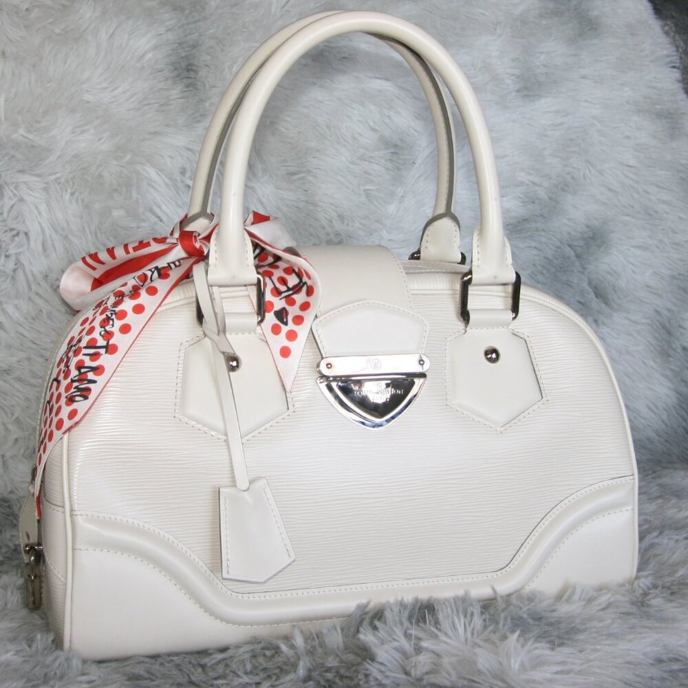 Louis Vuitton White Satchel with Red Accent Scarf